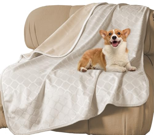 WIKEHOEX wasserdichte Hundedecke,80x100cm Outdoor Hundematte Waschbar für Grosse Hunde,Flauschig Katze ndecke und Weich Beidseitiger Sofabezug-Schutz,Beige+Elfenbeinweiß