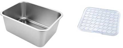 ASelected Washing Up Bowl, 304 Stainless Steel Large Rectangular 10 Litre Washing Basin, Dishtub, Mixing Bowl, Plastic Free, 33x24x15cm & Addis Transparent Sink Mat