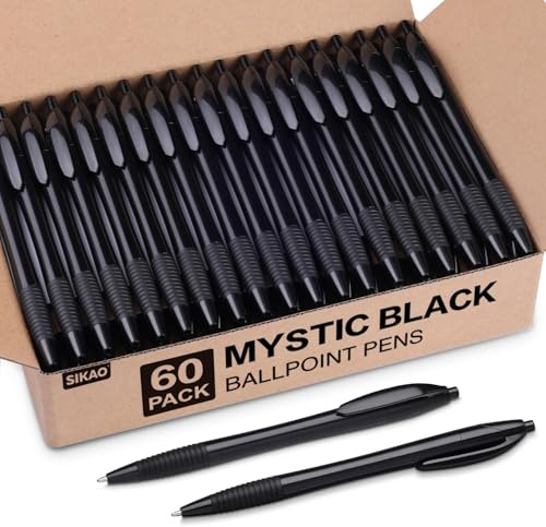 Sikao Kugelschreiber Großpackung, 60er Pack Slimster Kugelschreiber Schwarz, 1.0mm Mittlere Spitze, Sanftes Schreiben, Klick Stifte mit Komfortgriff für Lehrer, Studenten, Büro, Schule & Service