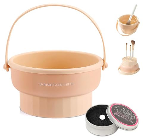 Makeup Brush Cleaning Mat 3-in-1 Foldable Makeup Brush Cleaner Silicone Makeup Brushes Storage Bowl With Color Removal Sponge to Dry Makeup Sponge, Powder Puff, Brush