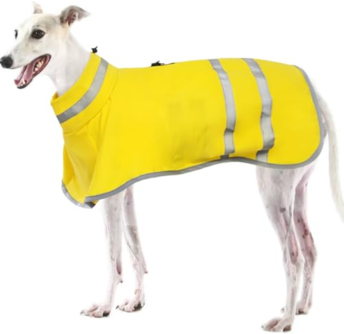 Kuoser Hunderegenmantel Wasserdicht für Große Hunde, Winddichte Regenjacke Mit Beingurten, Reflektierenden Streifen, Doppeltem Zipper Gurtloch, Gelb XL