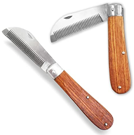 Pferdelinis Verziehmesser für Pferde Mähnenverziehmesser Länge 18 cm Mähnenkamm mit Holzgriff, klappbar, Edelstahl (3)