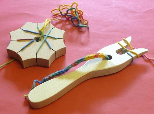 Generisch STRICKGABEL + KNÜPFSTERN aus HOLZ mit Anleitung in TOP QUALITÄT