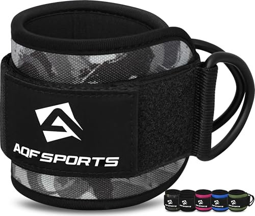 AQF Ankle Straps for Cable Machines Attachment - Neoprene Padded Gym Wrist Cuff Legs Extensions Curls, Kickbacks, Weightlifting Hip Abductor, Abs, Glute Workout (Grey Camouflage, Single)