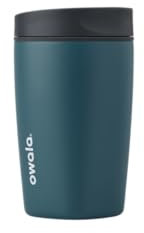 Owala SmoothSip Slider Insulated Stainless Steel Coffee Cup, Reusable Iced Coffee Cup, Hot Coffee Travel Mug, BPA Free, 12 oz, Grey/Blue (High Dip)
