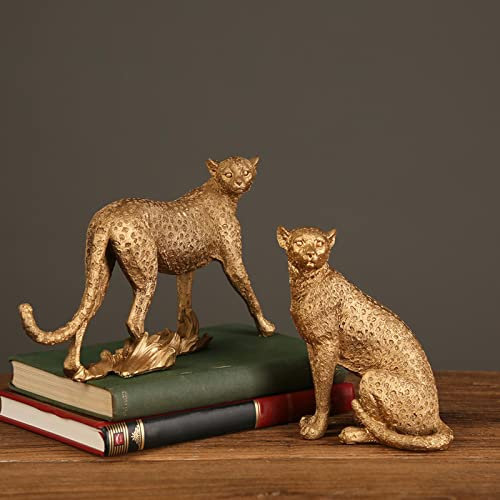 FLCPJGV 2Pcs Retro Cheetah Statue Figurine Panther Skulptur Home Büro Dekoration