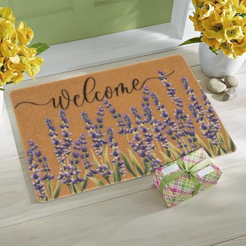 CaySep Fußmatte mit Blumenmuster, Motiv: Frühlings-Lavendel, dekorative Fußmatte, Bauernhaus-Bodenteppich, Schaltermatte für Zuhause, Innen- und Außenbereich, Dekoration, 43 x 74 cm