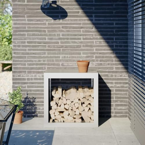 Rantry Kaminholzregal weiß 60 x 40 x 60 cm aus Stahl, Holzregal für den Innenbereich, Holzregal für Kamin, Innenholz, stapelbar, Holzregal aus Holz