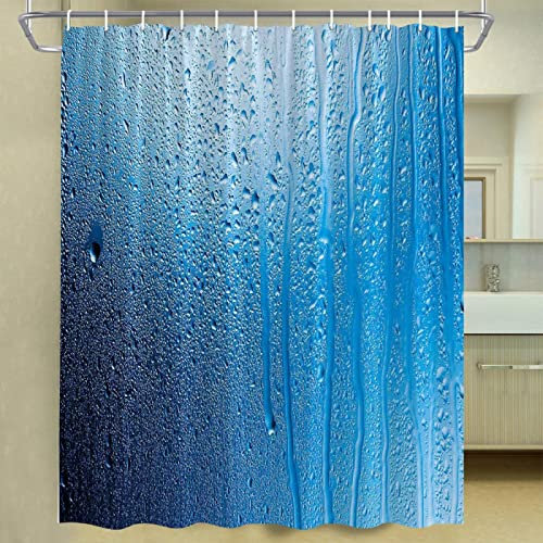 Tenda da doccia in vetro con gocce d'acqua blu scuro, decorazione per bagno, lavabile in lavatrice, 200 x 240 cm (larghezza x altezza)