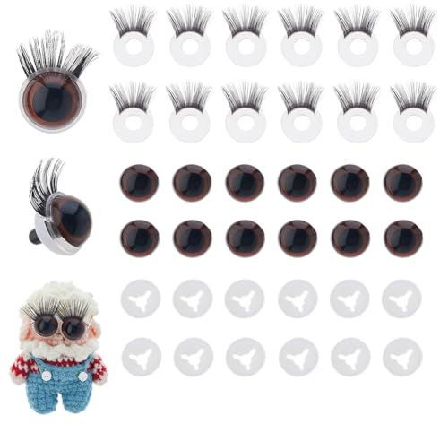 SUPERFINDINGS 12 Setzt Sicherheitsaugen Mit Wimpern 15mm Sicherheitsaugen Häkeltieraugen Glitzer Sicherheitsaugen Für Amigurumi Kunststoffaugen Für Bär Hund Hase Puppe Plüschtier