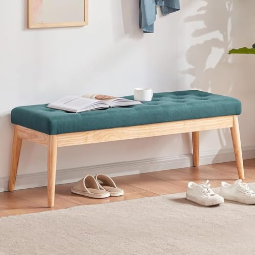 BAKAJI Sitzbank aus Stoff mit Holzstruktur, Sitzbank für Schlafzimmer, Eingang, Büro, Kinderzimmer, Wohnzimmer, Lounge, Ottomane mit hoher Dichte (grün)