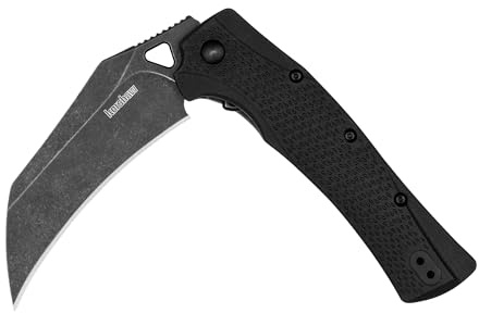 Kershaw Dawnstar Taschenmesser, 8,9 cm, Hawkbill Blackwash Klinge, schwarzer Griff, taktiacales EDC Messer, Pocketclip