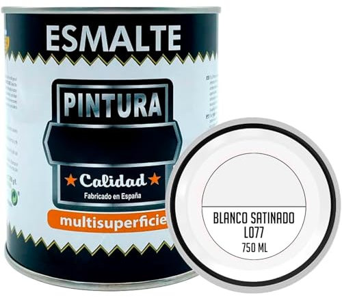 Acan Tradineur - Bote de Pintura Esmalte - Fabricado en España - Ideal para Cualquier Superficie, Madera, Plástico, Cristal o Cemento - Capacidad de 750 ML - Blanco Satinado (L077)