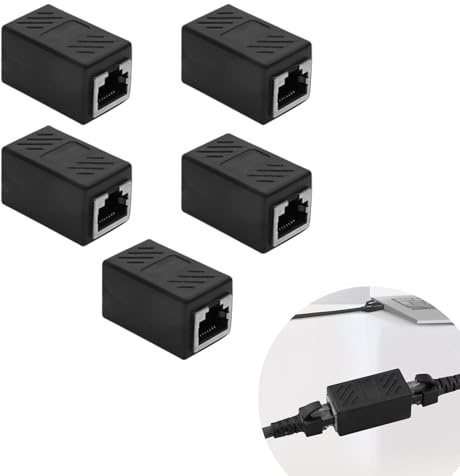 5 Pcs RJ45 Coupler Female to Female Ethernet Extender for Cat5/6/7/8 | Black Ethernet Coupler Plug and Play LAN Network Joiner for Seamless Connectivity and Signal Stability
