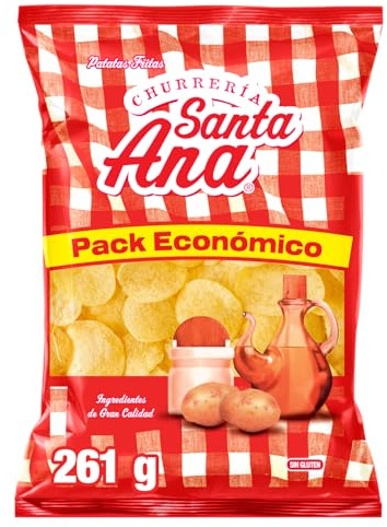 Santa Ana, Patatas fritas con sal estilo churrería, Producto de Aperitivo, Snack en bolsa familiar de 261gr