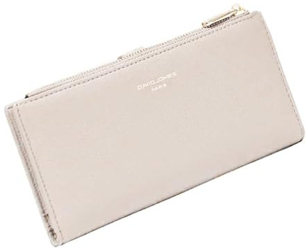 David Jones - Portefeuille Compagnon Femme Simili Cuir - Porte-Cartes Long Porte-Monnaie Cuir synthétique PU - Poche à Billets et Pièces - Beige