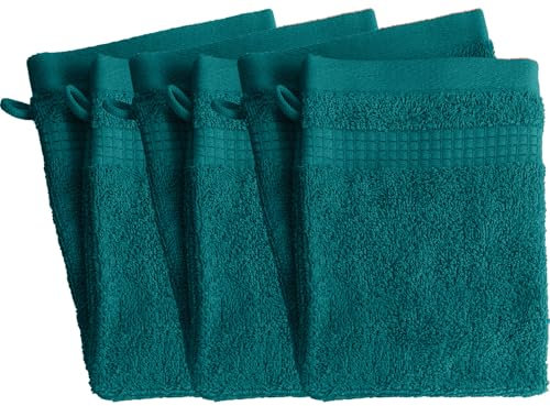 Lot de 6 Gants de Toilette - 100% Coton - 450 GR/m2 - Bleu Canard