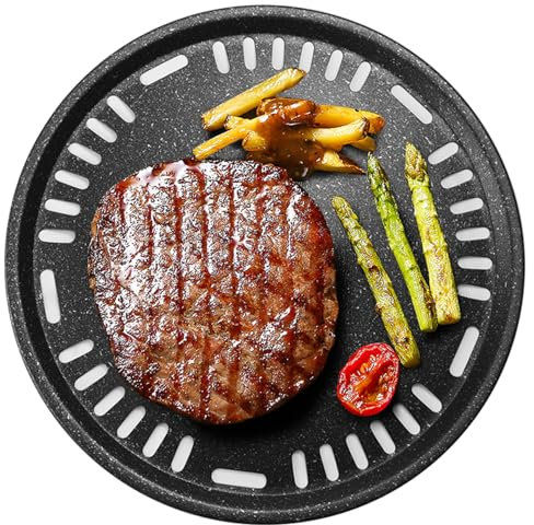 Koreaner BBQ Grill Pfanne 11.6 Runde Nicht-Schicht Iron Korean Grill Pfanne mit Entwässerungsloch Easy Wäsche für Innen im Freien/Kochen/Kochen
