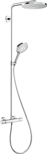 hansgrohe Raindance S - Colonne de douche max. 8 l/min (EcoSmart) avec mitigeur thermostatique, douche pluie (240 mm), douchette, support, tuyau de douche, barre et tête de douche, Chromé, 28823000