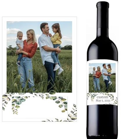 Eleganti etichette per bottiglie di vino per eventi, design personalizzato con testo e immagini, adesivi ad applicazione rapida, senza residui, 9,5 x 13,25 cm, 4-100 opzioni di quantità