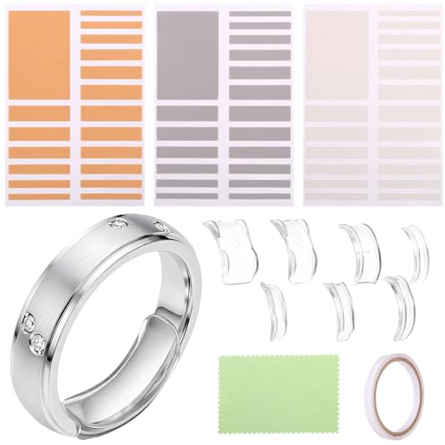 LEMESO Ferma Anello Silicone Stringi Anello Invisibile 3 Adesivi Nude, Grigio, Trasparente, 8 Riduttore Anelli Dito con Panno e Nastrini Biadesivi