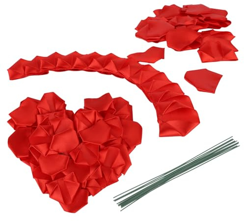 lasuroa 143pcs Pétales de Rose en Ruban de Satin Préfabriqués, Semi-Finis Éternelles Pétales Fleur Rouge pour Création Bouquets DIY pour Mariages Anniversaires et Fêtes Fin d'Année