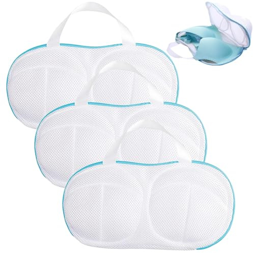 wkao 3-Piece Bra Mesh Laundry Bags with Zippers & Handles - Underwear & Lingerie Washing Bags for Machine, Prevents Deformation