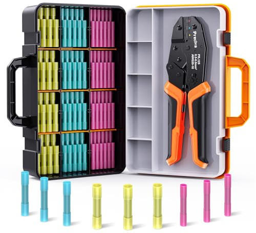 Crimpzange Kabelverbinder Set, Preciva Kabelschuhzange 0.5-6mm² mit Aufbewahrungsbox und 200pcs Schrumpfverbinder