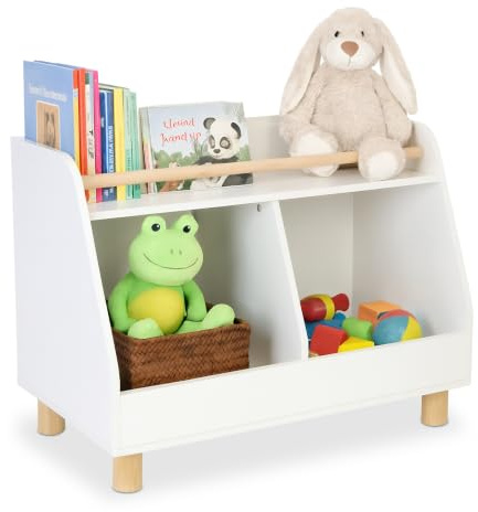 Relaxdays Small Children's Shelf, 2 Open Compartments, HxWxD: 52 x 72 x 38 cm, Toy Organizer, White/Natural