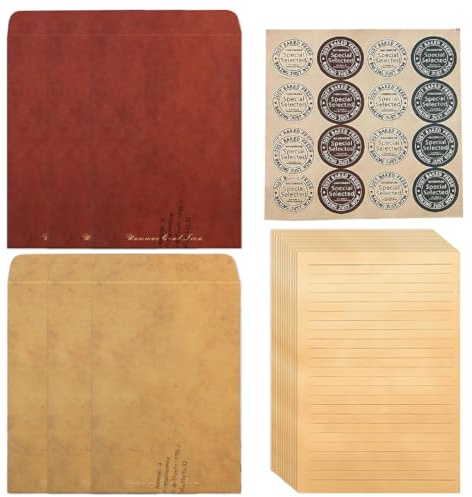 KEPYATI Vintage Briefpapier Mit Umschlag Set(27 Stück) Set Mit 6 Umschläge Und Ein Blatt Aufkleber, 20 A5 Briefpapier Vintage Papier, Für Geburtstag Hochzeits Party Einladungen Ostern Weihnachten