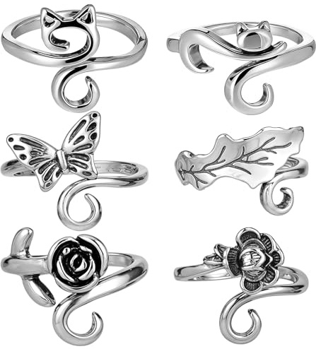 cobee 6 Pcs Crochet Ring for Finger, Adjustable Yarn Guide Crochet Rings | Metal Crochets Tension Ring Braided Faster Knitting Thimbles Holders Hand Knitting Accessories for Craft Crochets Gifts