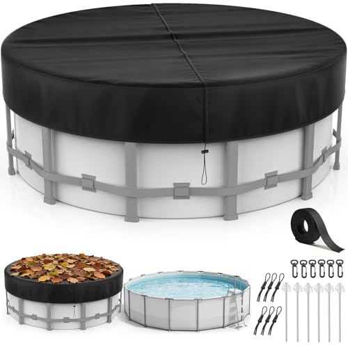 Bache Piscine Ø 426,pour Bassins 370-424cm,Couverture Piscine avec Cordon Serrage et Ancrages Terrestres,Bâche Protection pour Piscine,Protection UV,Antipoussière,pour Piscines Hors-Sol et Trampolines