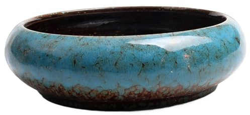 Gcroet 1 STÜCK Lotusschale Pflanzgefäß, 7, 4 Zoll breiter Lotus-Bonsai-Topf mit fließender Glasur, Retro-dekorativer Blumentopf für Kakteen, Zimmerpflanzen, Haus- und Gartendekoration, Blau.