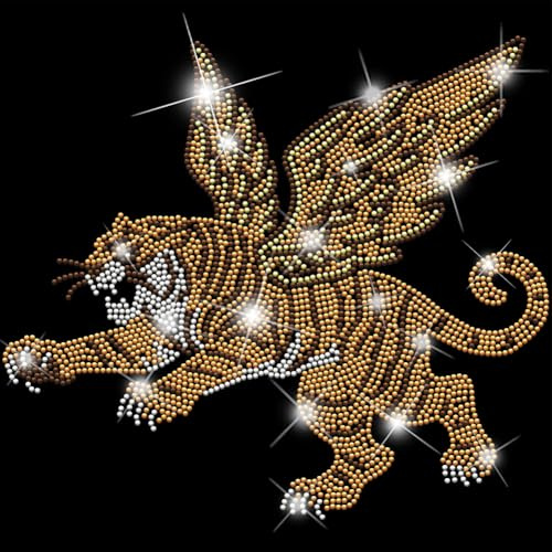 SUPERDANT Fliegender Tiger Strass Transfer zum Aufbügeln für T-Shirts | Kristall Steine,Langlebig,Tiger Motiv,32×23,8cm,Für Jacken,Hoodies,Taschen,Kissen,Einfach Zu Bedienen,Waschfest