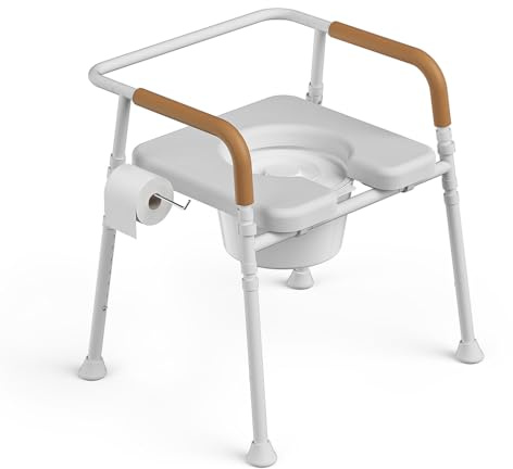 Onpickly 3-in-1 Bedside Commode Chair for Seniors – 150kg (23.5st) Toilet Chair with Padded Seat & Arms, Height Adjustable Portable Toilet for Elderly, Bucket & Splash Guard