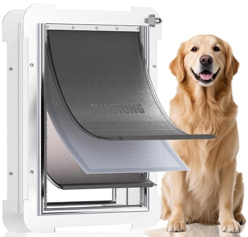 3-Flap Steel Large Dog Door for Exterior Doors with Sliding Lock Panel, Energy-Efficient Insulated Pet Door, Extreme Weather Doggy Door with Telescoping Tunnel, Never Rust（Pets Up to 100 Lb）