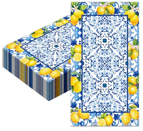 Dermalyx 40 Stück Zitronen Servietten, Gelb Lemon Napkins, Amalfi Coast Party Deko, Mediterrane Papierhandtücher, Sommer Geburtstag, Zitronendeko, Lemonade Party 20 X 11 cm