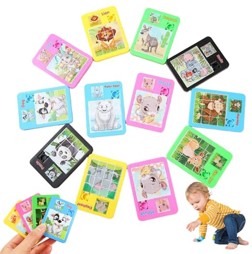 10Pcs 16-Grid Mini Animal Slide Puzzle Portable Educational Toy for Boys Girls Early Learning