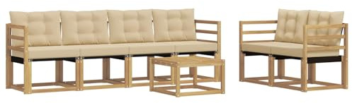 vidaXL Outdoor-Sofagarnitur mit Kissen 7 pcs Weiß und Beige, Gartenmöbel, modernes Outdoor-Sofa, Robustes Terrassenset, Bequeme Sitzgelegenheit für deinen Außenbereich