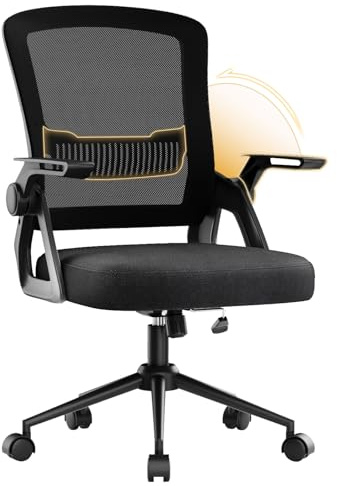 naspaluro Ergonomic Office Chair, Height Adjustable Executive Work Computer Desk Chairs with Padded Seat Cushion, Swivel Mesh Chair with 90° Flip-up Armrest & Lumbar Support for Home/Office-black