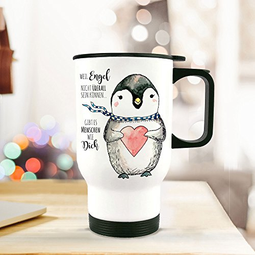 ilka parey wandtattoo-welt® Thermobecher Thermotasse Thermosflasche Becher Tasse Pinguin mit Herz und Spruch Menschen wie dich...tb061
