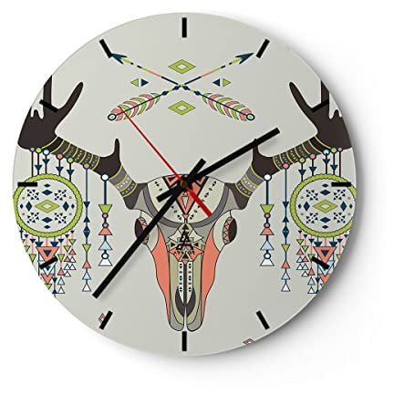 Modern Wanduhr Hirsch Mandala Spiritualität wild 40x40cm Rund Groß Wand Uhr Glas Analog Zimmeruhren Küche Büro Wohnzimmer Glasuhr Wall Clock Dekoration Design Wanddekoration Küchenuhr C3AR40x40-3154