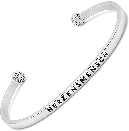 SIMPLE PLEDGE | Herzensmensch Armreif | Armband Damen mit Gravur in Silber | Perfekt als Schmuck Geschenk | Schwarze Gravur