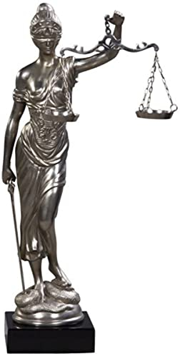 Casa Padrino Luxus Bronzefigur Justitia auf Mahagoni Holzsockel Silber/Schwarz 45 x 25 x H. 80 cm - Luxus Kollektion