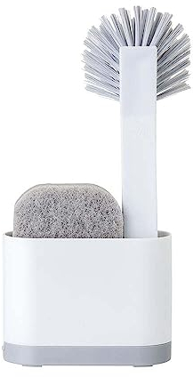 Vigar - Organizador de Cocina - Base con Esponja y Cepillo - 12 x 5 x 26 cm - Colección Rengo - Bandeja Extraíble - Diseño Estrecho - En Color Blanco