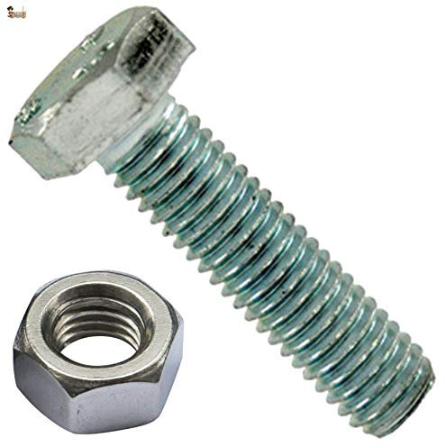 BricoLoco Tornillo hexagonal M10 DIN 933 con tuerca 934. Acero cincado calidad 8.8. Métrica M-10. Todo rosca completa hasta cabeza. Varios largos y envases. (50, M-10x20)