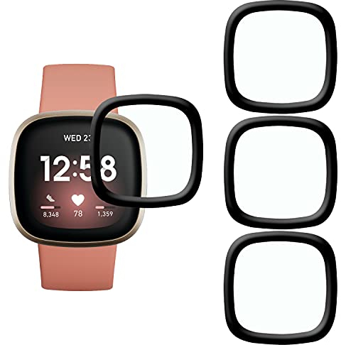 KELOLIN [3 Stück] Schutzfolie für Fitbit Versa 3, 3D Gebogene Kanten, Kratzfest, HD Ultra Bruchsicherer Flexibler Displayschutzfolie kompatibel mit Fitbit Versa 3