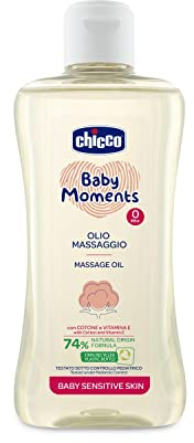 Chicco Baby Moments Olio Massaggio Sensitive, Formula Naturale, Nutre e Idrata la Pelle - 200ml