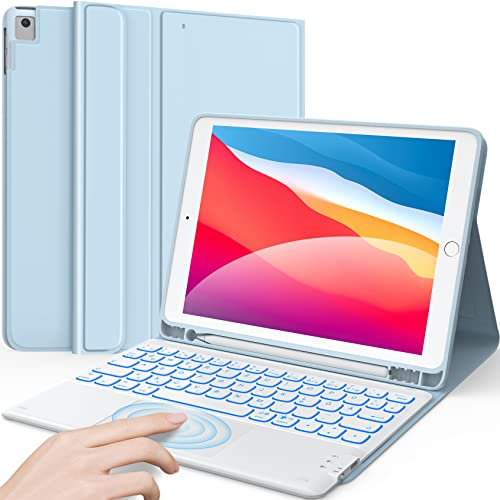 Earto iPad Tastatur 9. Generation 10,2 Zoll, Smart-Touchpad, 7-Farbige Beleuchtung, Kabellose Abnehmbare QWERTZ-Tastatur für iPad 9. Gen/8. Gen/iPad 7. Gen, iPad Air 3. Gen, iPad Pro 10,5, Blau