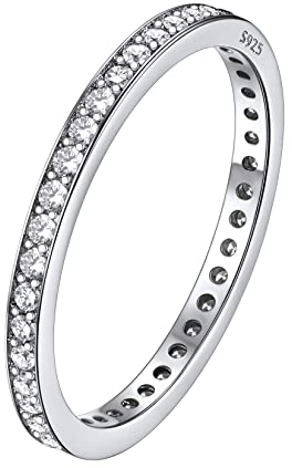 Silvora Einfacher Schlichter Vollzirkonium-Ring mit Weißem Runden Zirkonen im Rundschliff S925 Silber Zirkonia Schwanzring Damen Frauen Ehering Verlobungsring Trausring Ringgröße 57（18.1） in Silber